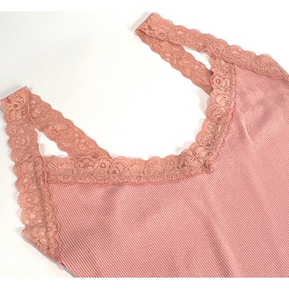 Maurices Y2K Lace Detail Babydoll Pink Ribbed Womens Tank Top MED Fairy Grunge - Picture 9 of 11